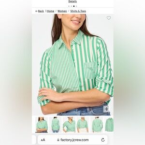Petite cotton poplin button down shirt, green/white stripe, medium petite NWT